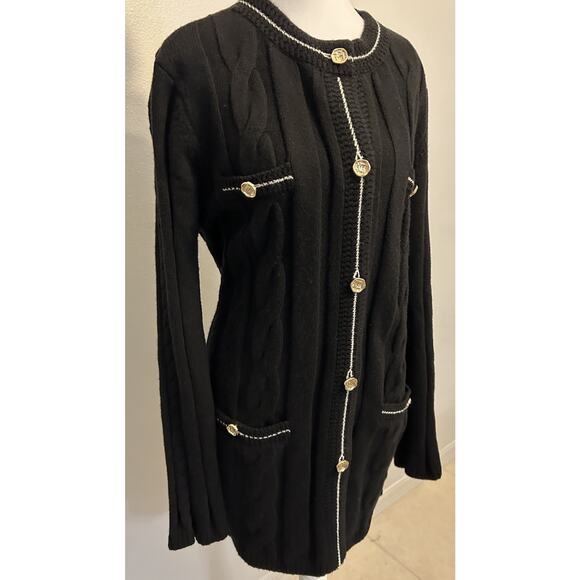 TALBOTS Cable Knit Cardigan Black Blazer Gold Button Preppy Long Chunky Heavy XL - Picture 13 of 13